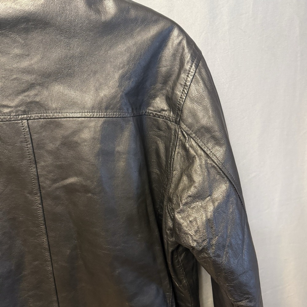 St. John's Bay Leather Bomber Jacket Mens Large Black Zip Front Quilted Lined - Picture 9 of 12